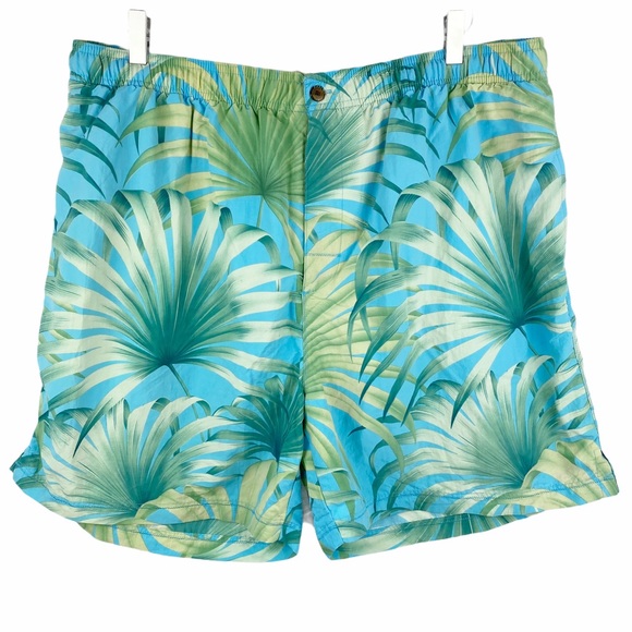 TOMMY BAHAMA Green Blue Palm Tree Swim Trunks XL - Picture 2 of 5